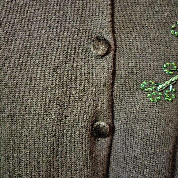 Poinsettia Sequin Cardigan Sweater Quacker Factory Black Christmas Small - Picture 7 of 9